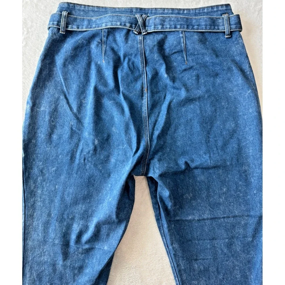 Forever 21 Womens Size 16 Denim Jogger Jeans‎ Blue High Rise Belted Tapered